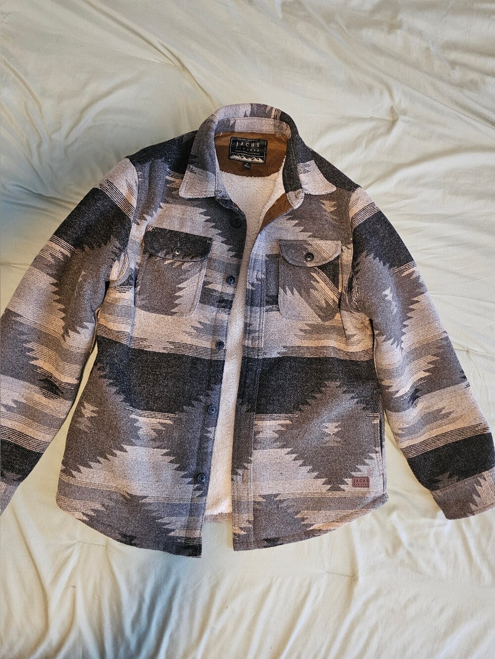 JACHS New York Sherpa Lined Shacket Jacket Men's Medium Gray Aztec Sweater Coat